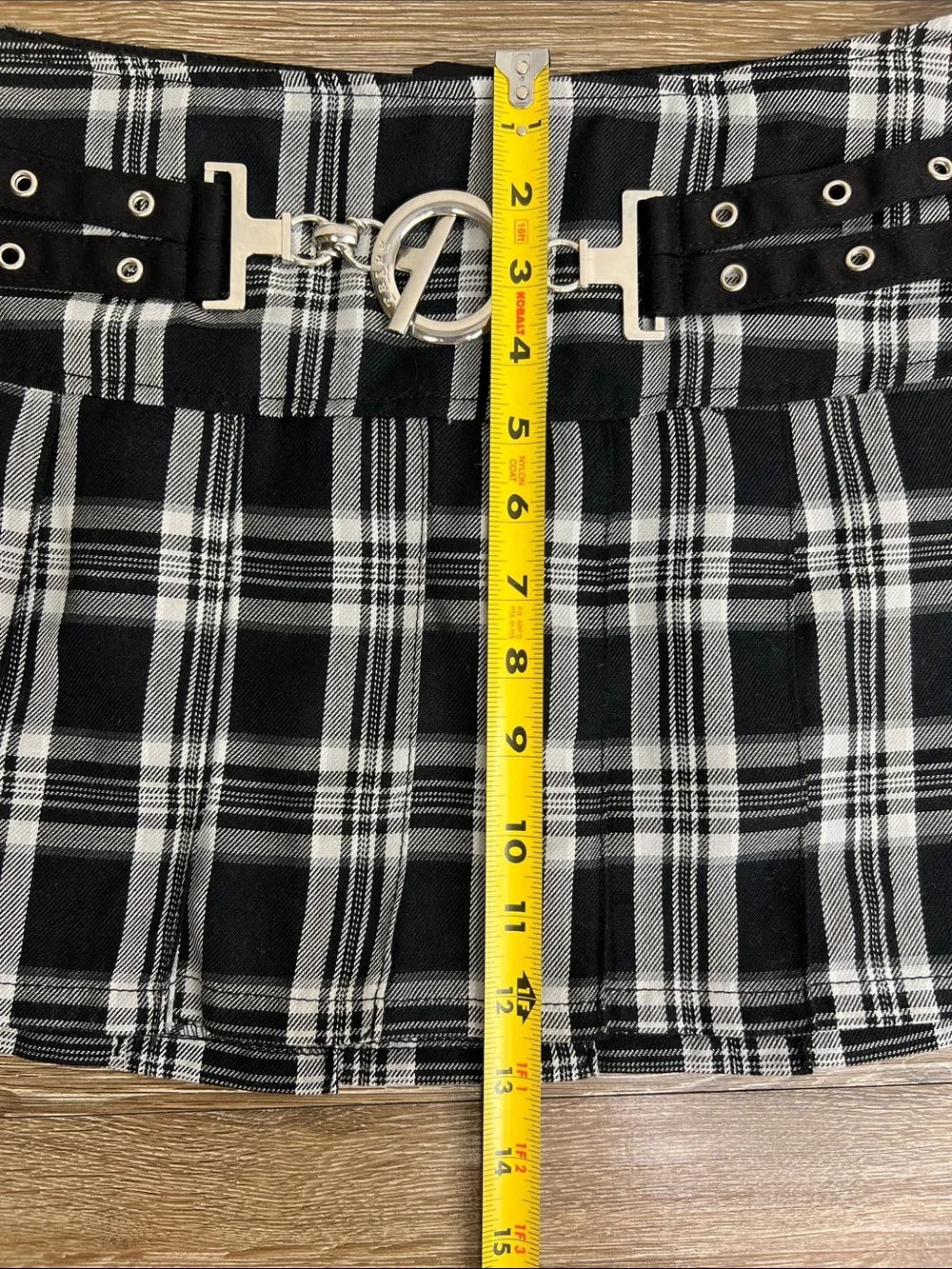 Tripp NYC Black & White Plaid Mini Skirt with O-Ring Belt Size Large